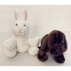 Ganz Webkinz Chocolate Lab Dog HM138 White Rabbit HM078 Plush 9"  No Code